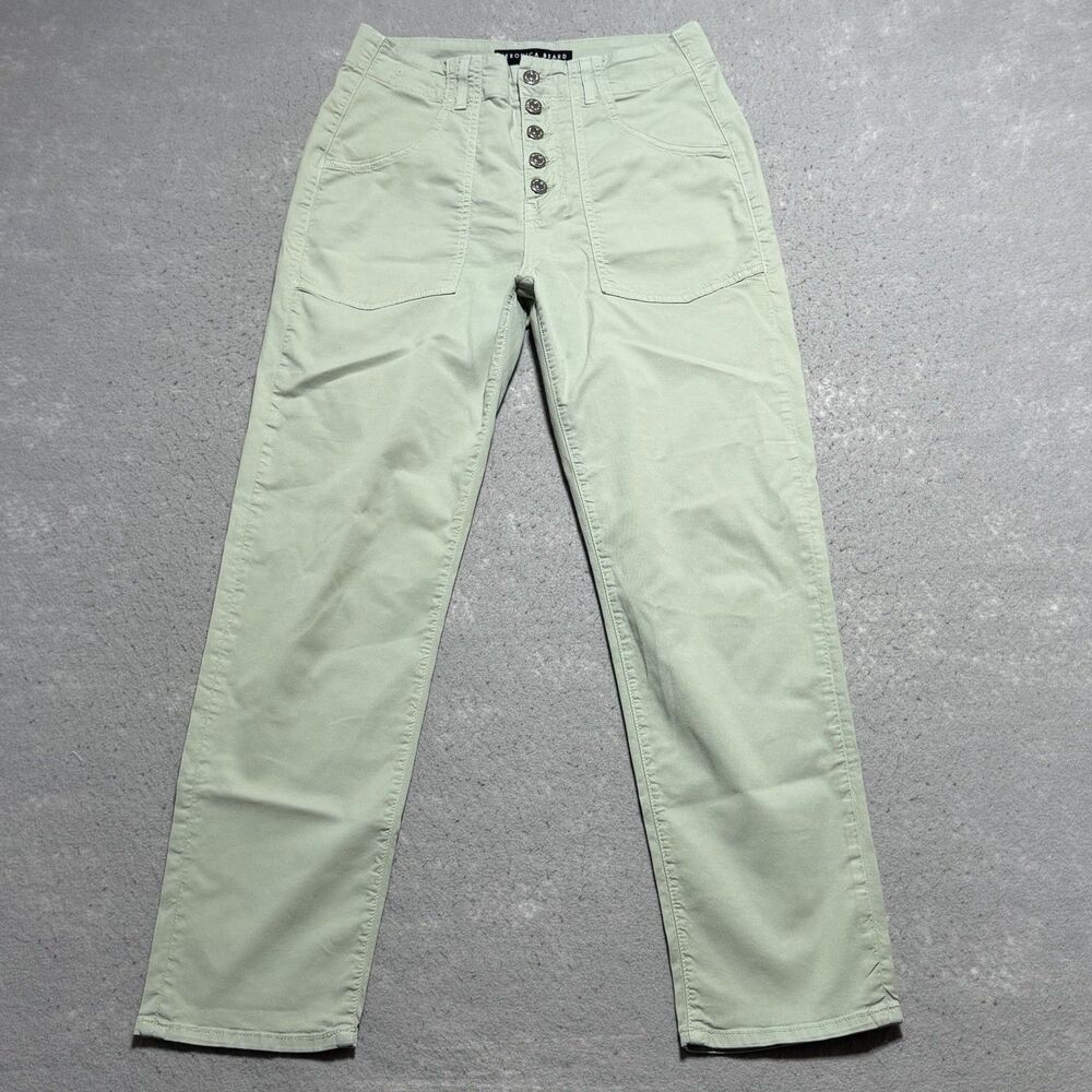 Veronica Beard Arya Pants Womens 27/4 Green High Rise Straight Leg Button Fly
